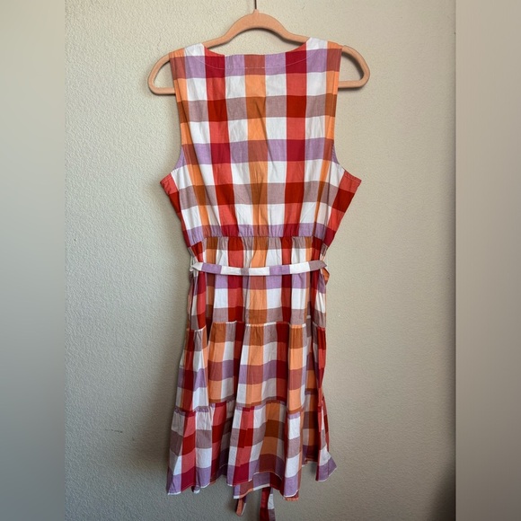 NWT J. Crew Coral Lilac Gingham Checkered Tiered V-Neck Pocketed Dress 14 - Picture 7 of 13